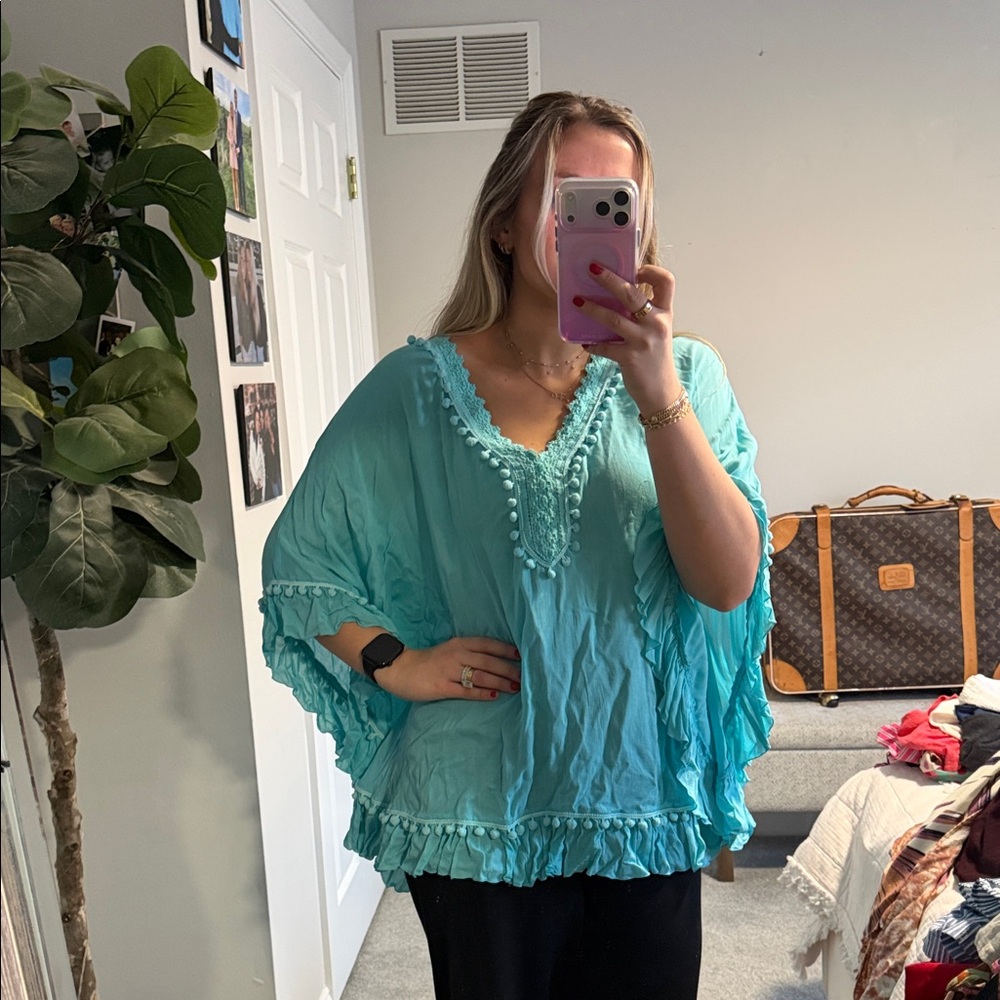 Women's Blue Poncho Top